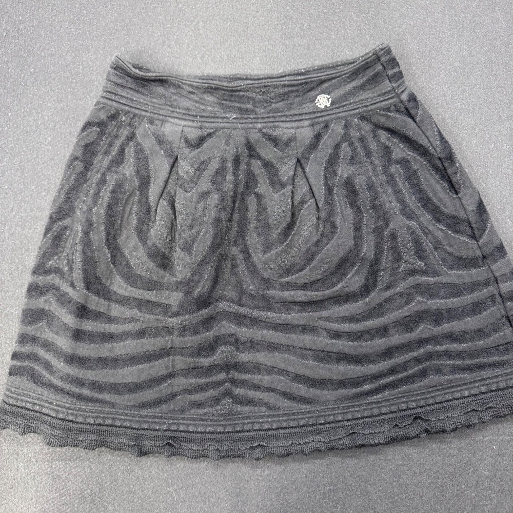 Roberto Cavalli Black Knit Zebra Texture Mini Skirt RC Logo Scalloped Hem 42 - Picture 6 of 14